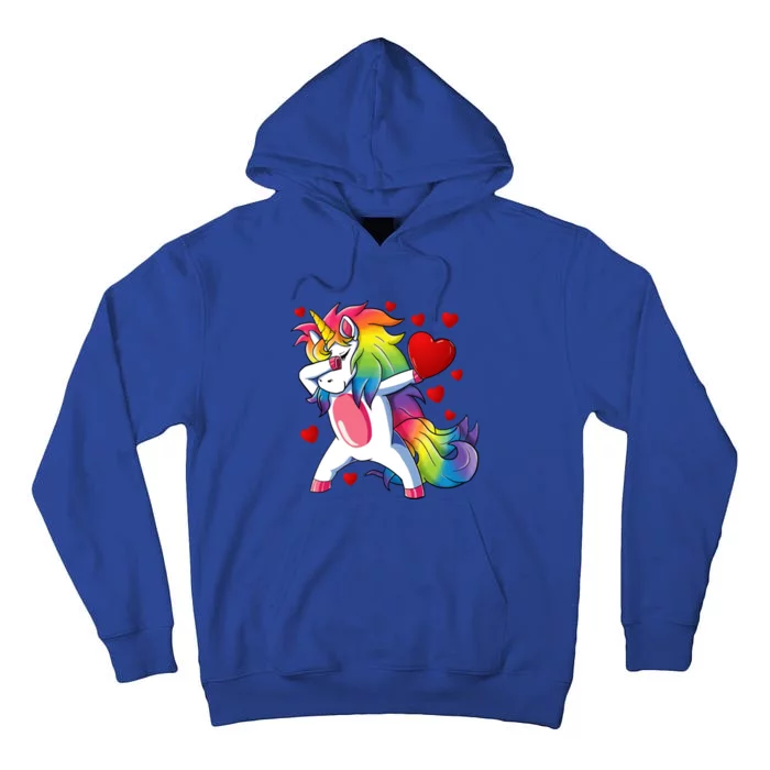 Dabbing Unicorn Heart Valentines Day Rainbow Gift Cool Gift Tall Hoodie