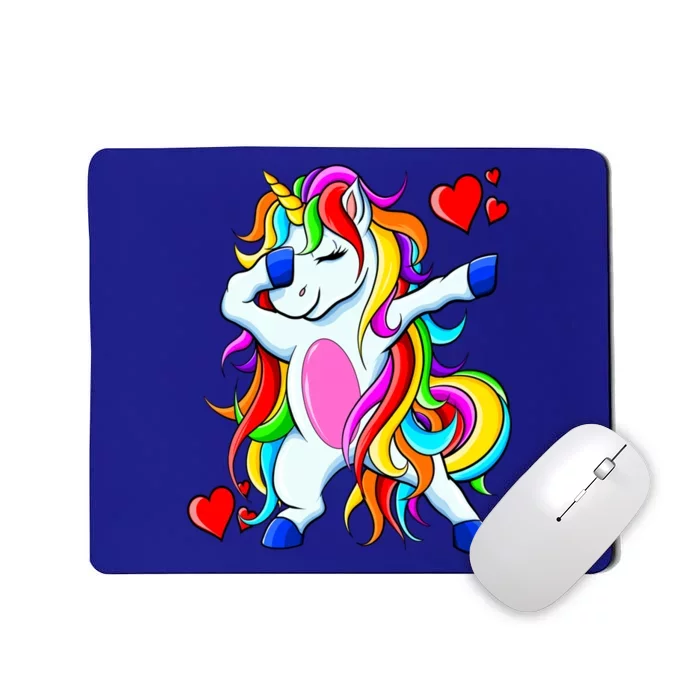 Dabbing Unicorn Heart Valentines Day Rainbow Gift Mousepad