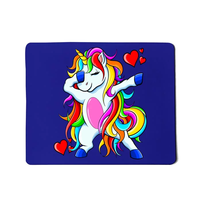 Dabbing Unicorn Heart Valentines Day Rainbow Gift Mousepad