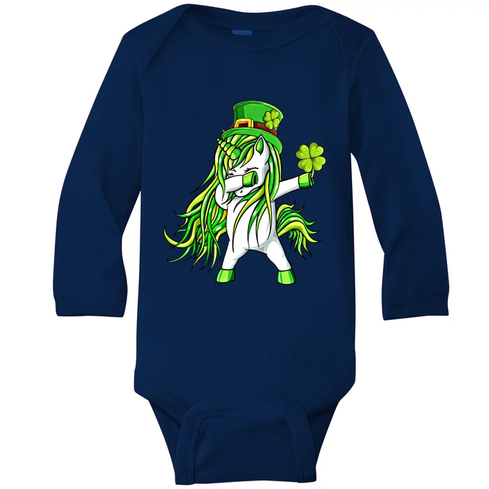 Dabbing Unicorn Happy PatrickS Day Shamrock Lucky Irish Gift Baby Long Sleeve Bodysuit