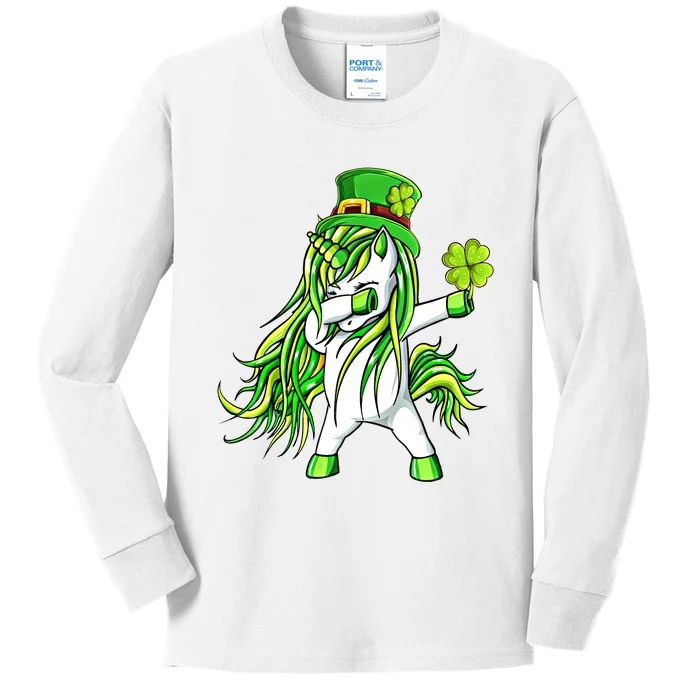 Dabbing Unicorn Happy PatrickS Day Shamrock Lucky Irish Gift Kids Long Sleeve Shirt