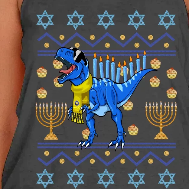 Dinosaur Ugly Hanukkah Sweater Orah Chanukah Gift Women's Knotted Racerback Tank