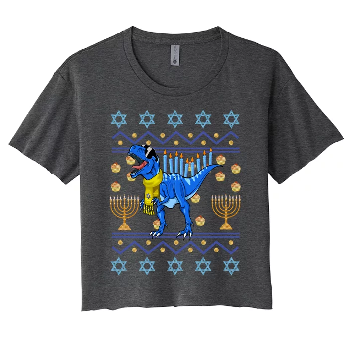 Dinosaur Ugly Hanukkah Sweater Orah Chanukah Gift Women's Crop Top Tee