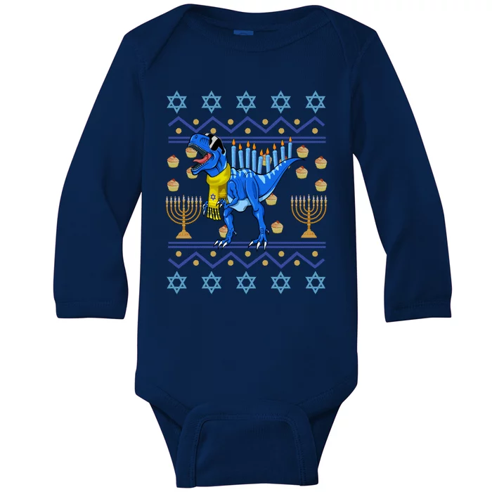 Dinosaur Ugly Hanukkah Sweater Orah Chanukah Gift Baby Long Sleeve Bodysuit