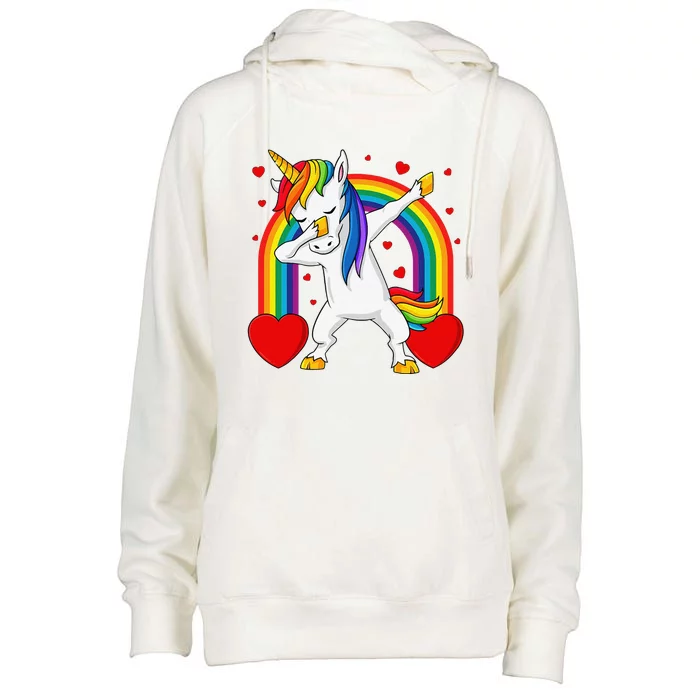 Dabbing Unicorn Hearts Rainbow Valentine's Day Womens Funnel Neck Pullover Hood