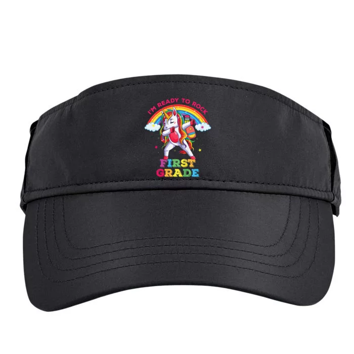 Dabbing Unicorn I'm Ready To Rock First Grade Back to School Adult Drive Performance Visor