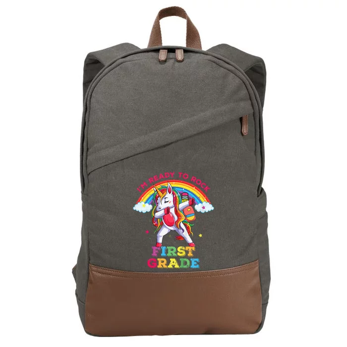 Dabbing Unicorn I'm Ready To Rock First Grade Back to School Cotton Canvas Backpack