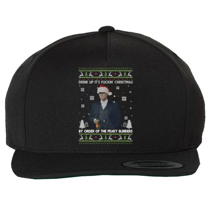 Drink Up Its Fuckin Christmas By Order Ugly Merry Fookin Christmas Wool Snapback Cap