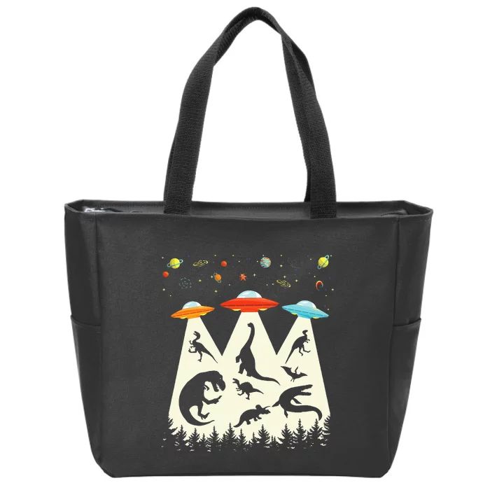 Dinosaur Ufo Lover Retro Alien Abduction Zip Tote Bag