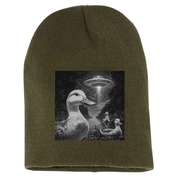 Ducks & Ufos Lakeside Encounter Funny Duck Lover Short Acrylic Beanie