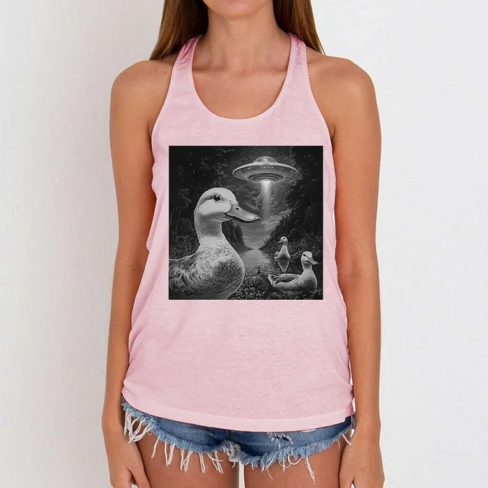 Ducks & Ufos Lakeside Encounter Funny Duck Lover Women's Knotted Racerback Tank