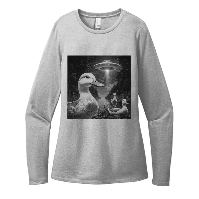 Ducks & Ufos Lakeside Encounter Funny Duck Lover Womens CVC Long Sleeve Shirt