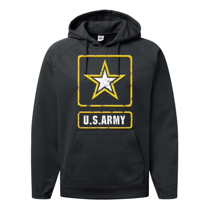 Distressed U.S.Army Logo Vintage US Military Performance Fleece Hoodie