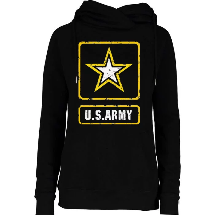 Distressed U.S.Army Logo Vintage US Military Womens Funnel Neck Pullover Hood