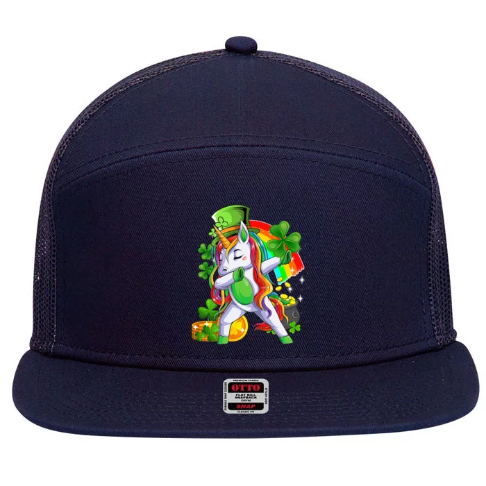 Dabbing Unicorn Leprechaun Shamrock Lepricorn Irish Girl 7 Panel Mesh Trucker Snapback Hat