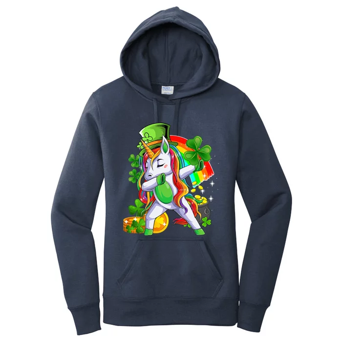 Dabbing Unicorn Leprechaun Shamrock Lepricorn Irish Girl Women's Pullover Hoodie