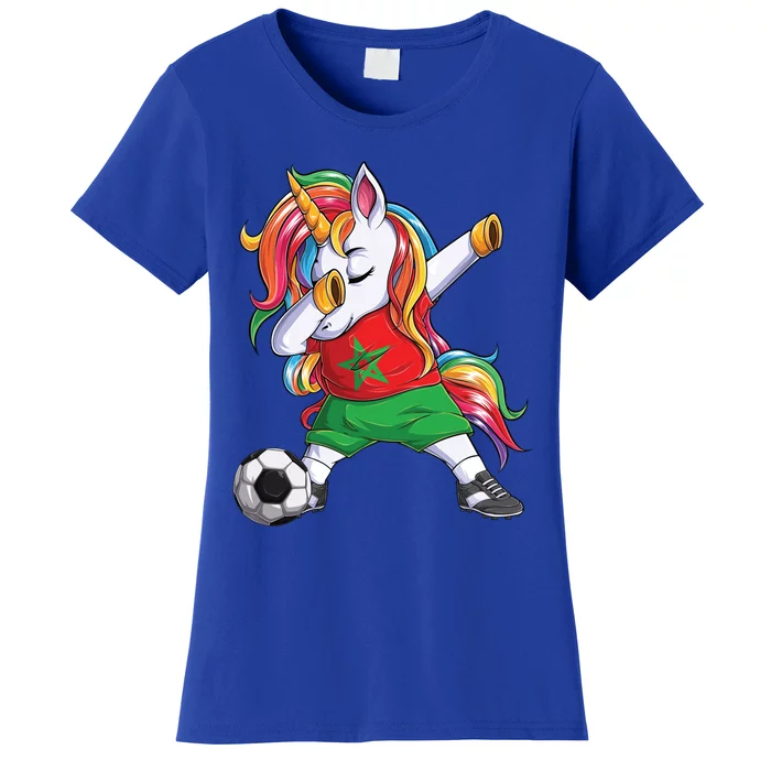 Dab Unicorn Morocco Football Soccer Jersey Moroccan Flag Gift Women's T-Shirt