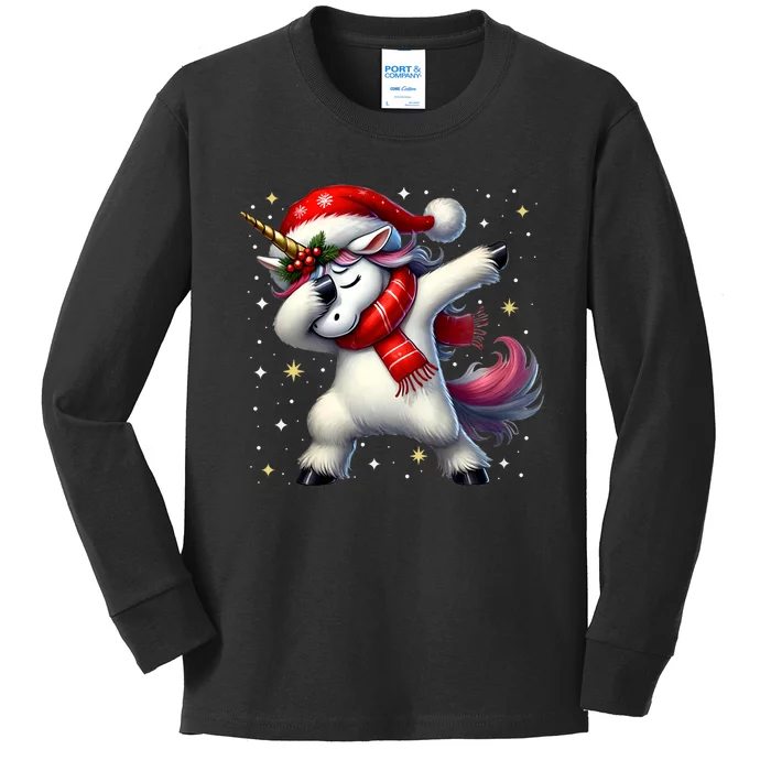 Dabbing Unicorn Magical Christmas Kids Long Sleeve Shirt