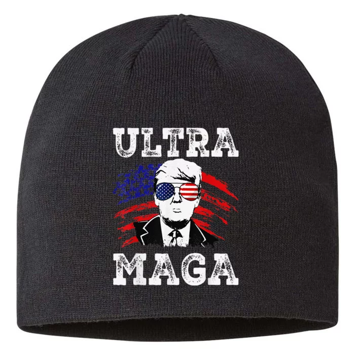 Distressed Ultra Maga Trump USA Flag 8 1/2in Sustainable Knit Beanie