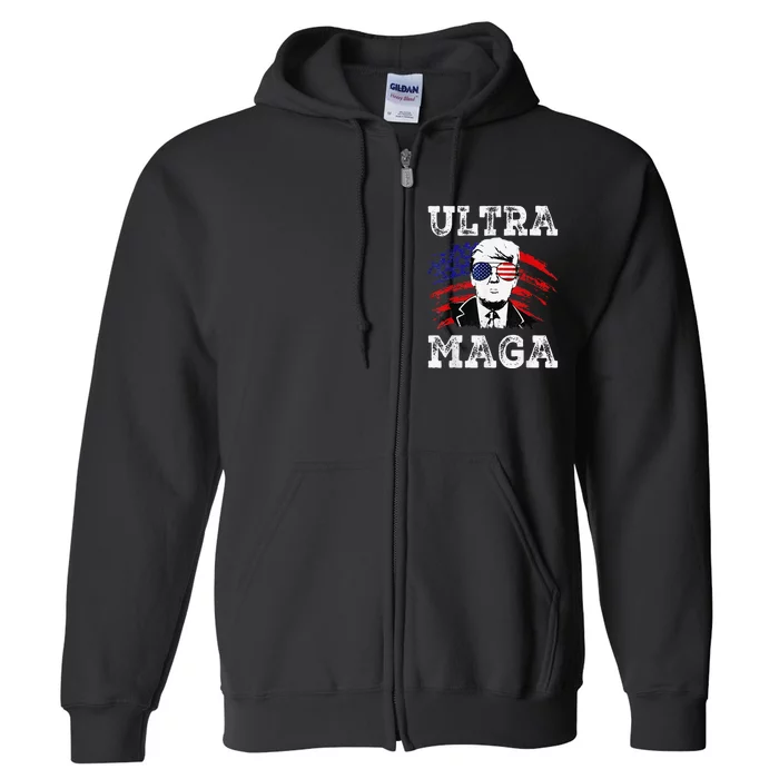 Distressed Ultra Maga Trump USA Flag Full Zip Hoodie