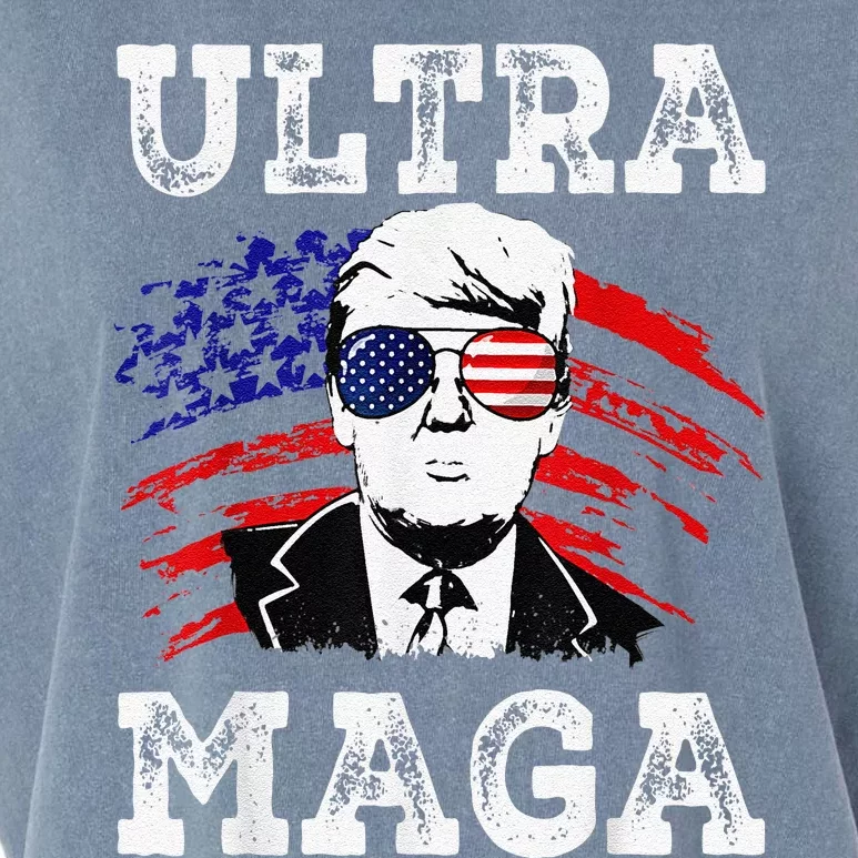 Distressed Ultra Maga Trump USA Flag Garment-Dyed Women's Muscle Tee