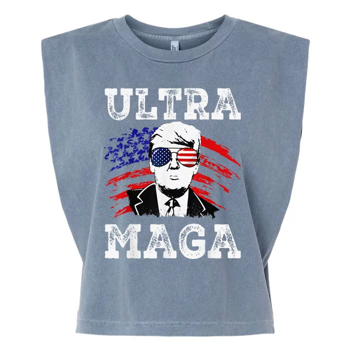 Distressed Ultra Maga Trump USA Flag Garment-Dyed Women's Muscle Tee