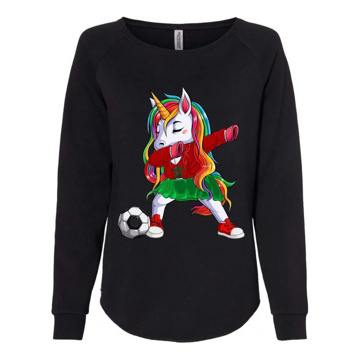 Dabbing Unicorn Morocco Football Soccer Jersey Moroccan Flag Gift Womens California Wash Sweatshirt