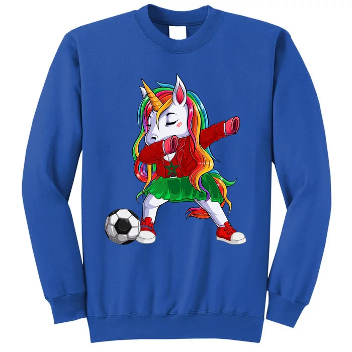 Dabbing Unicorn Morocco Football Soccer Jersey Moroccan Flag Gift Tall Sweatshirt