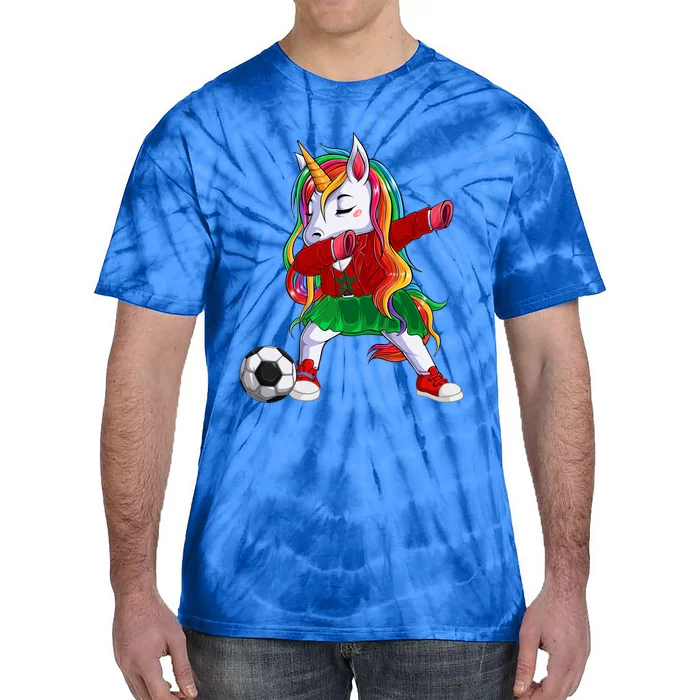 Dabbing Unicorn Morocco Football Soccer Jersey Moroccan Flag Gift Tie-Dye T-Shirt