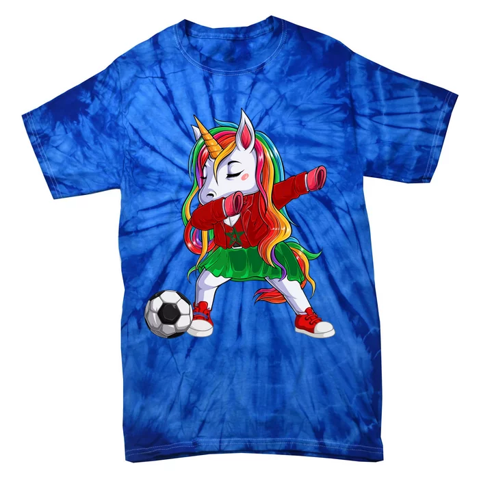 Dabbing Unicorn Morocco Football Soccer Jersey Moroccan Flag Gift Tie-Dye T-Shirt