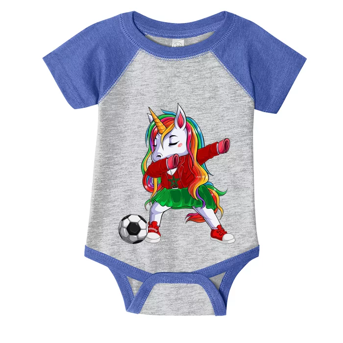 Dabbing Unicorn Morocco Football Soccer Jersey Moroccan Flag Gift Infant Baby Jersey Bodysuit