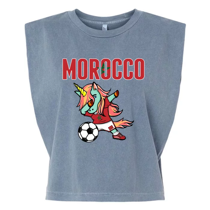 Dabbing Unicorn Morocco Soccer Fans Jersey Moroccan Flag Gift Garment-Dyed Women's Muscle Tee