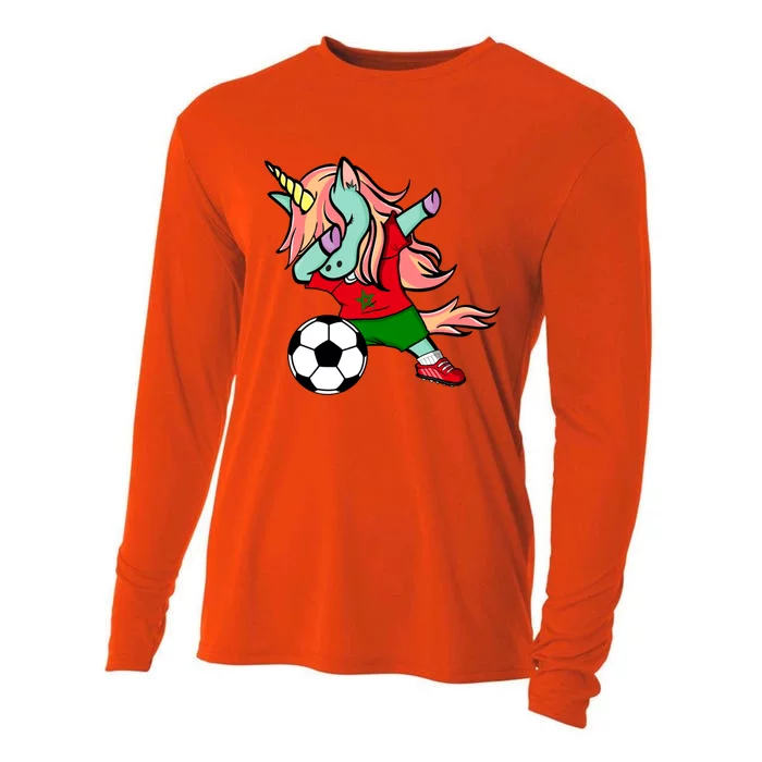 Dabbing Unicorn Morocco Soccer Fans Jersey Moroccan Football Gift Cooling Performance Long Sleeve Crew