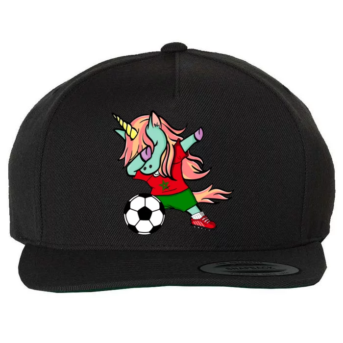 Dabbing Unicorn Morocco Soccer Fans Jersey Moroccan Football Gift Wool Snapback Cap