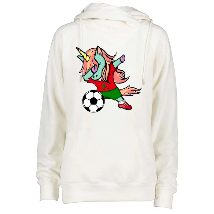 Dabbing Unicorn Morocco Soccer Fans Jersey Moroccan Football Gift Womens Funnel Neck Pullover Hood