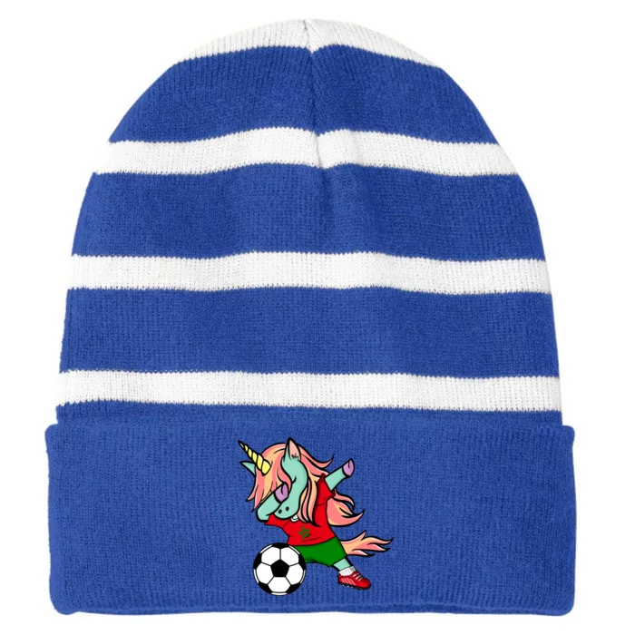 Dabbing Unicorn Morocco Soccer Fans Jersey Moroccan Football Gift Striped Beanie with Solid Band