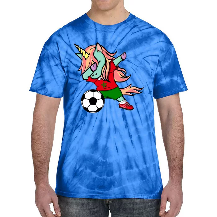 Dabbing Unicorn Morocco Soccer Fans Jersey Moroccan Football Gift Tie-Dye T-Shirt