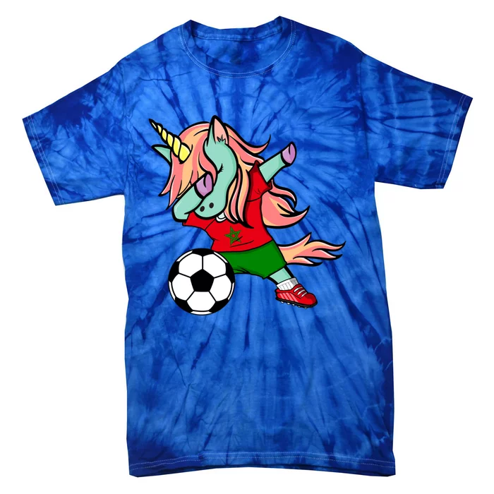 Dabbing Unicorn Morocco Soccer Fans Jersey Moroccan Football Gift Tie-Dye T-Shirt