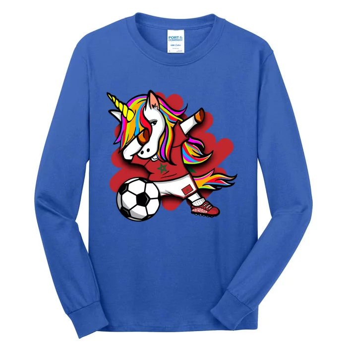 Dabbing Unicorn Morocco Soccer Fans Jersey Moroccan Football Gift Tall Long Sleeve T-Shirt