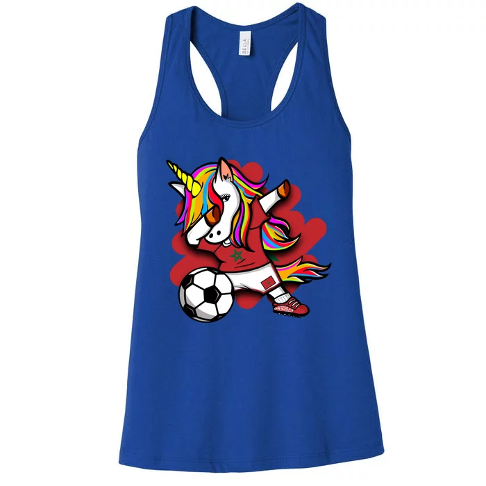 Dabbing Unicorn Morocco Soccer Fans Jersey Moroccan Football Gift Women's Racerback Tank