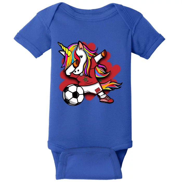 Dabbing Unicorn Morocco Soccer Fans Jersey Moroccan Football Gift Baby Bodysuit