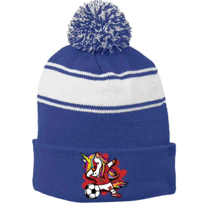 Dabbing Unicorn Morocco Soccer Fans Jersey Moroccan Football Gift Stripe Pom Pom Beanie