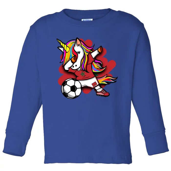 Dabbing Unicorn Morocco Soccer Fans Jersey Moroccan Football Gift Toddler Long Sleeve Shirt