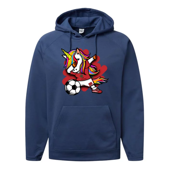 Dabbing Unicorn Morocco Soccer Fans Jersey Moroccan Football Gift Performance Fleece Hoodie