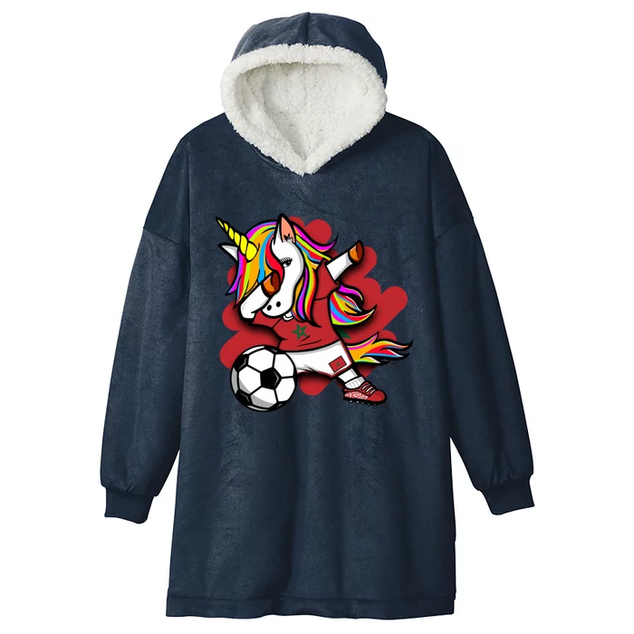 Dabbing Unicorn Morocco Soccer Fans Jersey Moroccan Football Gift Hooded Wearable Blanket