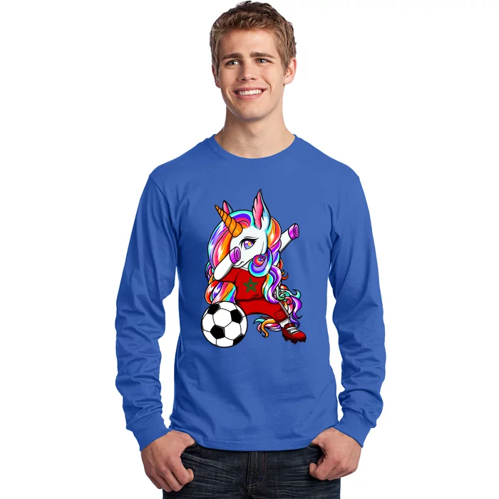 Dabbing Unicorn Morocco Soccer Fans Jersey Moroccan Football Cool Gift Long Sleeve Shirt