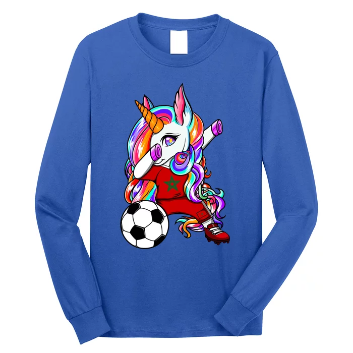 Dabbing Unicorn Morocco Soccer Fans Jersey Moroccan Football Cool Gift Long Sleeve Shirt