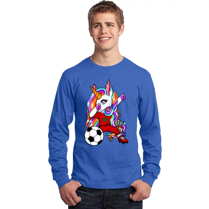 Dabbing Unicorn Morocco Soccer Fans Jersey Moroccan Football Cool Gift Tall Long Sleeve T-Shirt