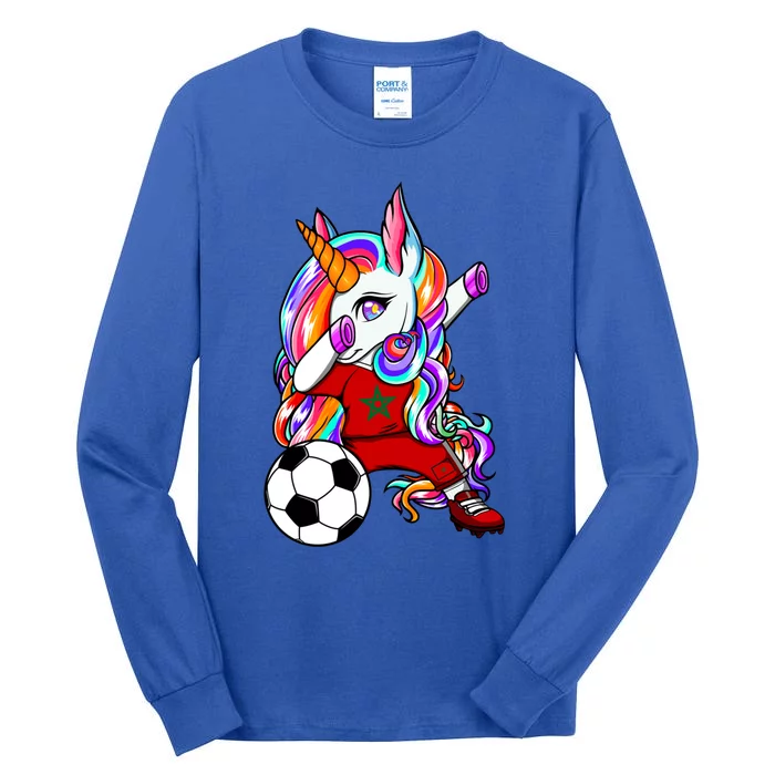 Dabbing Unicorn Morocco Soccer Fans Jersey Moroccan Football Cool Gift Tall Long Sleeve T-Shirt