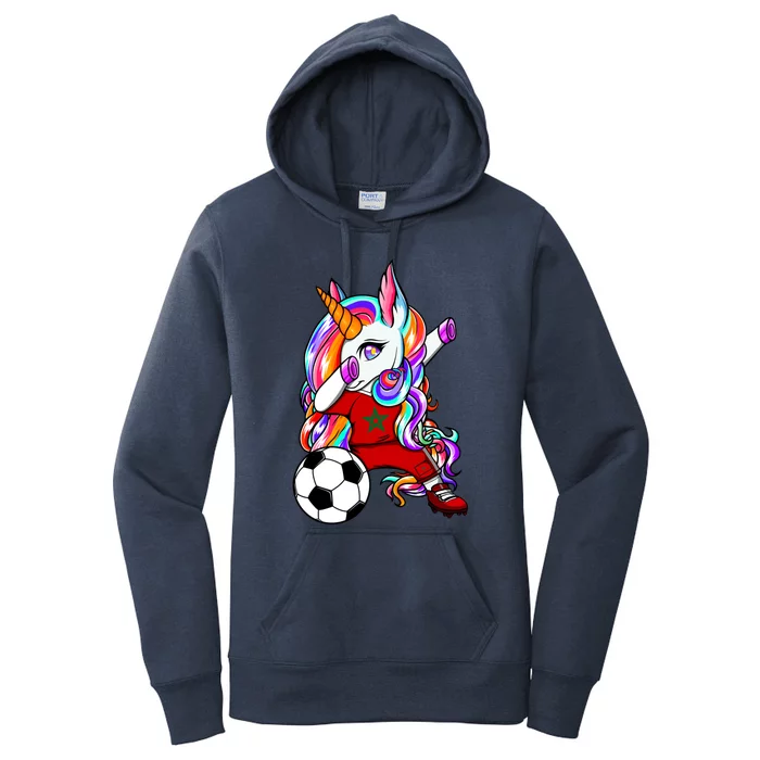 Dabbing Unicorn Morocco Soccer Fans Jersey Moroccan Football Cool Gift Women's Pullover Hoodie